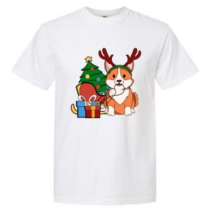 Cute Corgi Dog Santa Reindeer Christmas Gift Trees Sleigh Funny Gift Garment-Dyed Heavyweight T-Shirt