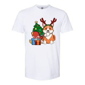 Cute Corgi Dog Santa Reindeer Christmas Gift Trees Sleigh Funny Gift Softstyle CVC T-Shirt