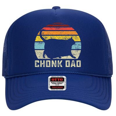 Chonk Cat Dad Scale Meme Funny Retro Style Daddy Cats Memes High Crown Mesh Back Trucker Hat