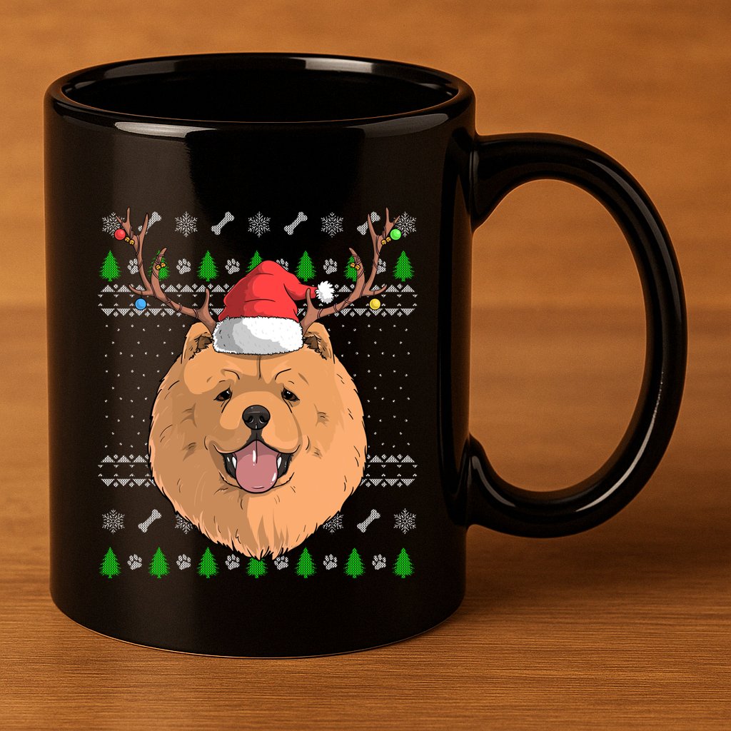 Chow Chow Dog Santa Claus Hat Ugly Christmas Xmas Reindeer Gift 11oz C Handle Ceramic Mug