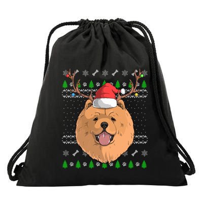 Chow Chow Dog Santa Claus Hat Ugly Christmas Xmas Reindeer Gift Drawstring Bag
