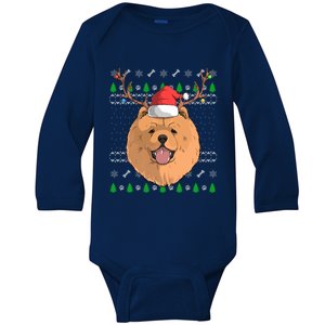 Chow Chow Dog Santa Claus Hat Ugly Christmas Xmas Reindeer Gift Baby Long Sleeve Bodysuit