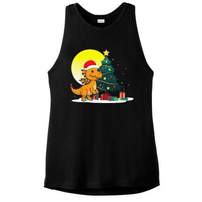 Christmas Cute Dragon Santa Hat Ladies PosiCharge Tri-Blend Wicking Tank