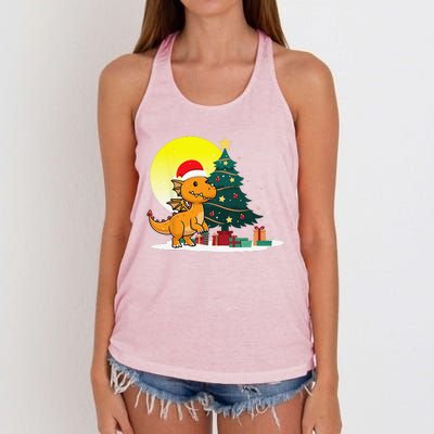 Christmas Cute Dragon Santa Hat Women's Knotted Racerback Tank