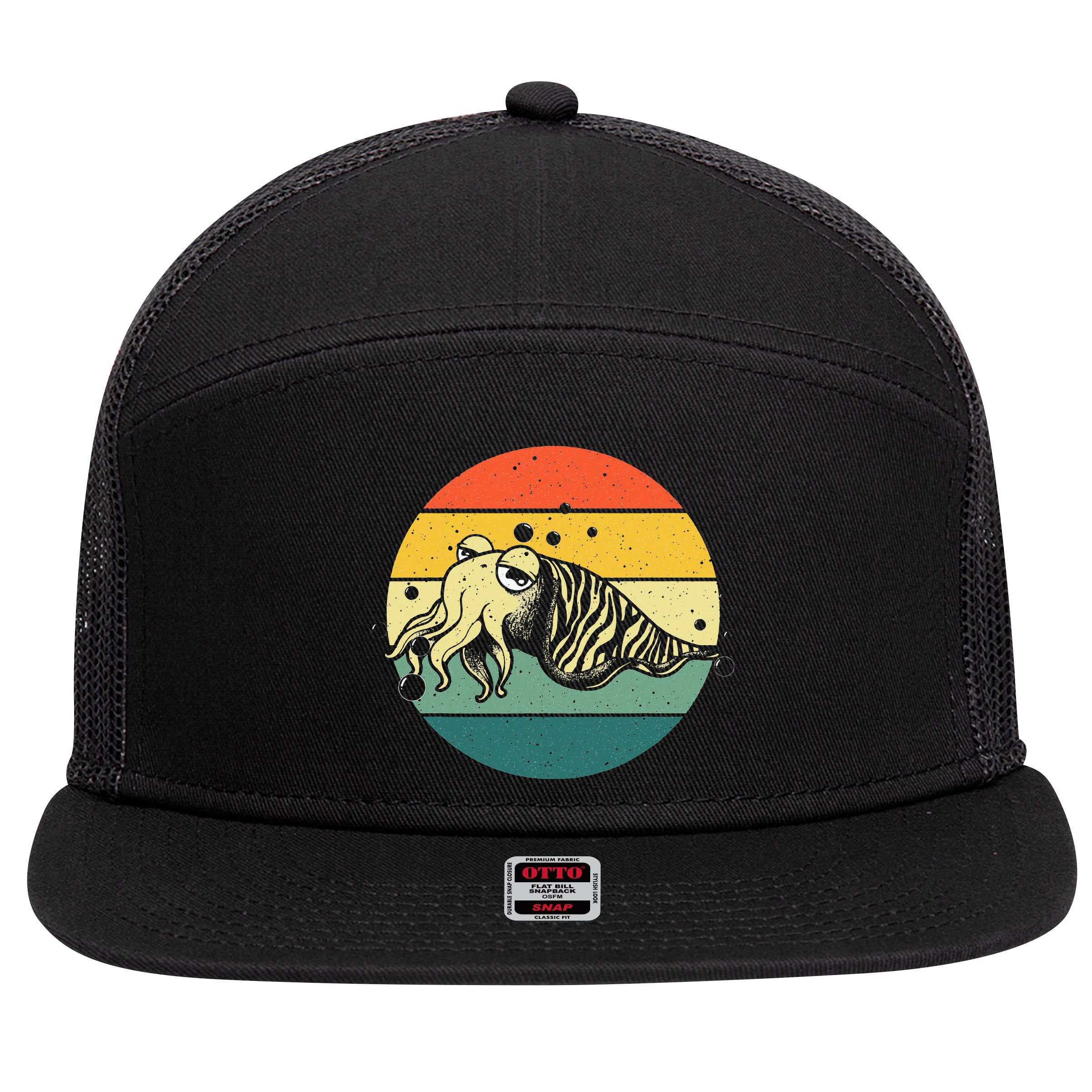 Cute Cuttlefish Design  Lovers Fishing 7 Panel Mesh Trucker Snapback Hat