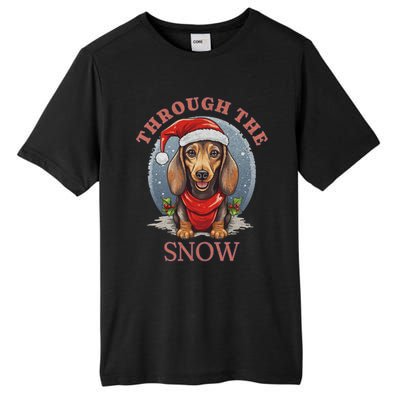 Cute Christmas Dachshund Dog Through The Snow Xmas Holiday Gift Tall Fusion ChromaSoft Performance T-Shirt