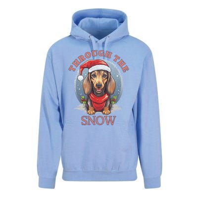 Cute Christmas Dachshund Dog Through The Snow Xmas Holiday Gift Unisex Surf Hoodie