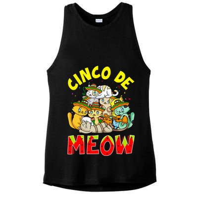 Cat Cinco De Meow Mayo Mexican Fiesta Ladies PosiCharge Tri-Blend Wicking Tank