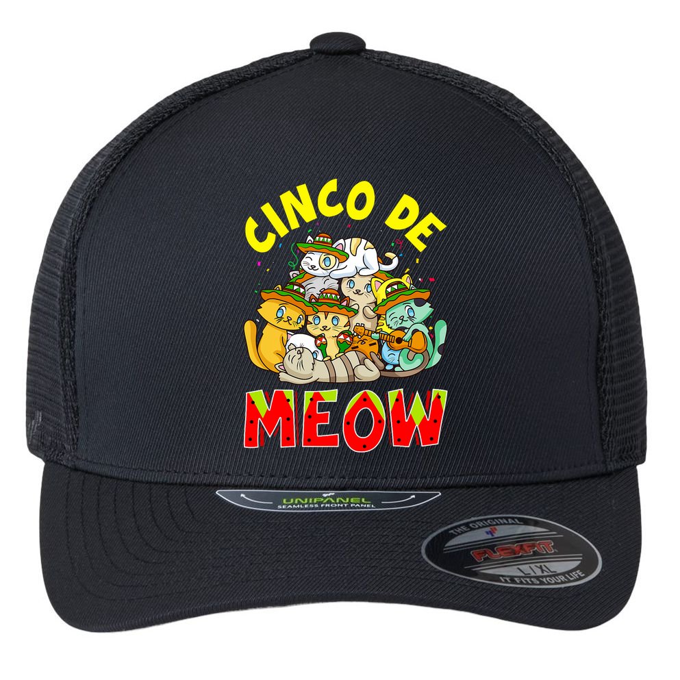 Cat Cinco De Meow Mayo Mexican Fiesta Flexfit Unipanel Trucker Cap