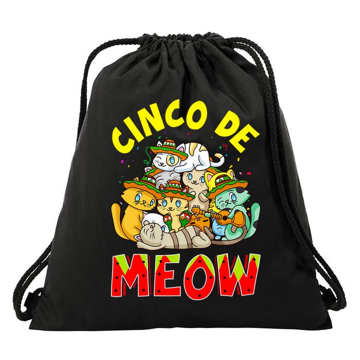 Cat Cinco De Meow Mayo Mexican Fiesta Drawstring Bag