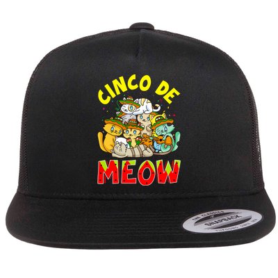 Cat Cinco De Meow Mayo Mexican Fiesta Flat Bill Trucker Hat