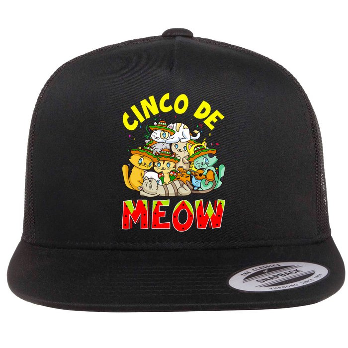 Cat Cinco De Meow Mayo Mexican Fiesta Flat Bill Trucker Hat