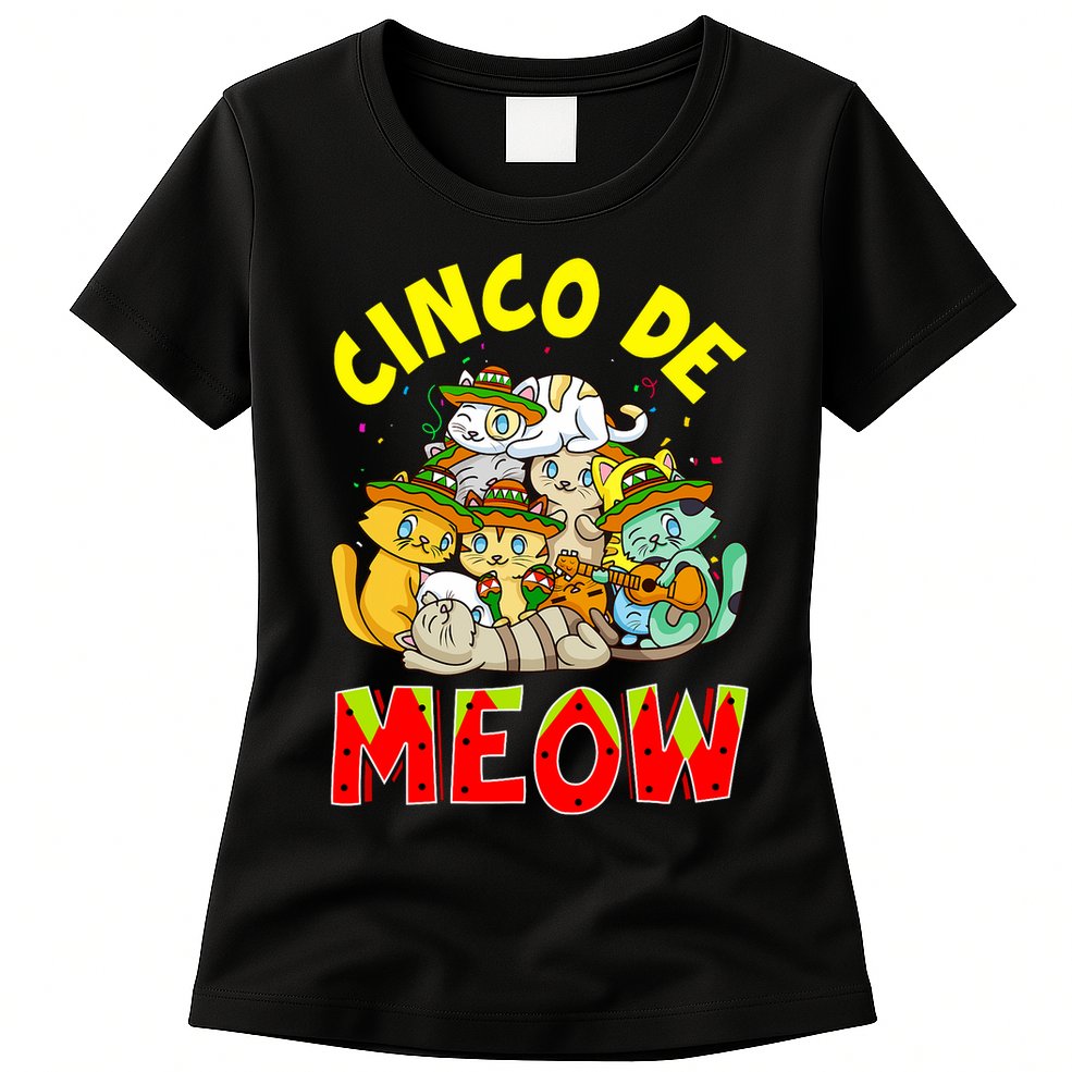 Cat Cinco De Meow Mayo Mexican Fiesta Womens T-Shirt