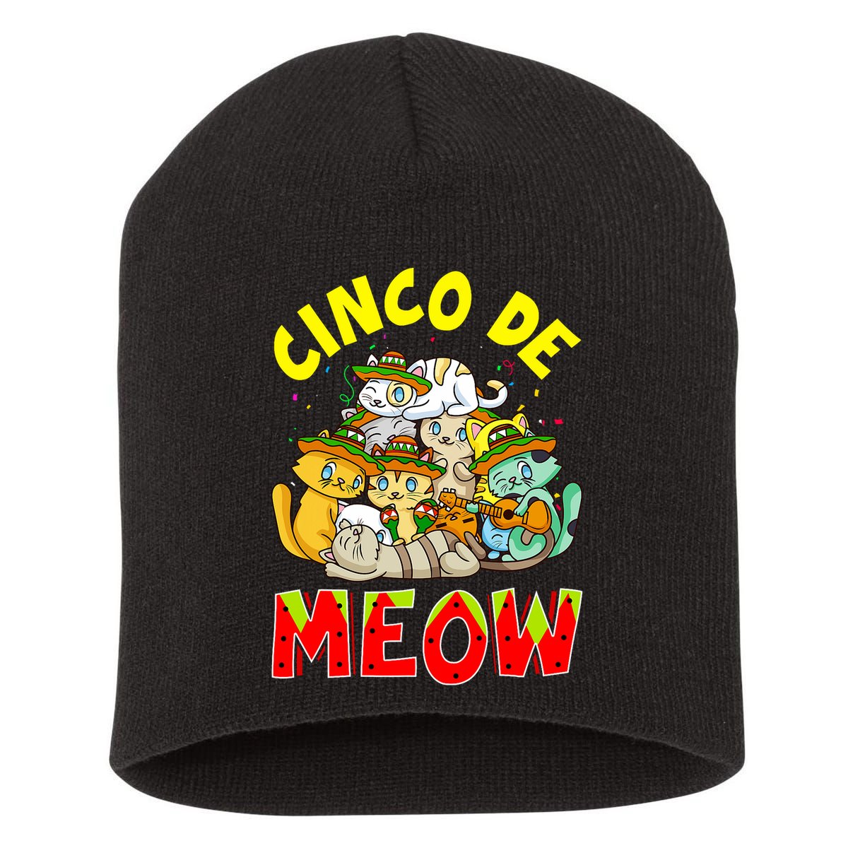 Cat Cinco De Meow Mayo Mexican Fiesta Short Acrylic Beanie