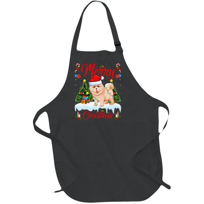 Chow Chow Dog Merry Christmas Tree Lighting Chow Chow Xmas Full-Length Apron With Pockets