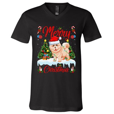 Chow Chow Dog Merry Christmas Tree Lighting Chow Chow Xmas V-Neck T-Shirt