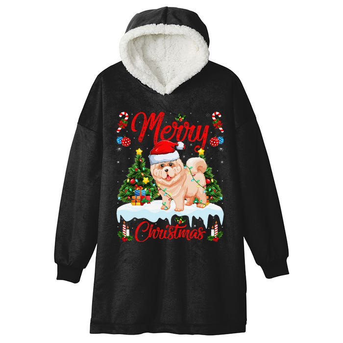 Chow Chow Dog Merry Christmas Tree Lighting Chow Chow Xmas Hooded Wearable Blanket