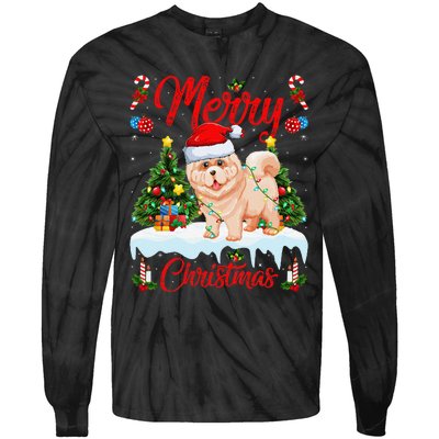 Chow Chow Dog Merry Christmas Tree Lighting Chow Chow Xmas Tie-Dye Long Sleeve Shirt