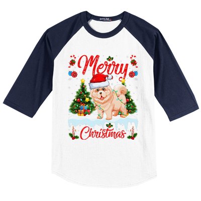 Chow Chow Dog Merry Christmas Tree Lighting Chow Chow Xmas Baseball Sleeve Shirt