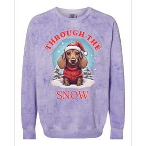 Cute Christmas Dachshund Dog Through The Snow Xmas Holiday Gift Colorblast Crewneck Sweatshirt