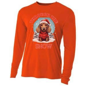 Cute Christmas Dachshund Dog Through The Snow Xmas Holiday Gift Cooling Performance Long Sleeve Crew