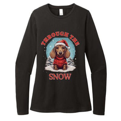 Cute Christmas Dachshund Dog Through The Snow Xmas Holiday Gift Womens CVC Long Sleeve Shirt