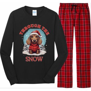 Cute Christmas Dachshund Dog Through The Snow Xmas Holiday Gift Long Sleeve Pajama Set