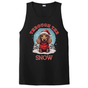 Cute Christmas Dachshund Dog Through The Snow Xmas Holiday Gift PosiCharge Competitor Tank