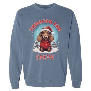 Cute Christmas Dachshund Dog Through The Snow Xmas Holiday Gift Garment-Dyed Sweatshirt