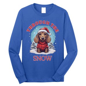 Cute Christmas Dachshund Dog Through The Snow Xmas Holiday Gift Long Sleeve Shirt