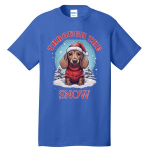 Cute Christmas Dachshund Dog Through The Snow Xmas Holiday Gift Tall T-Shirt