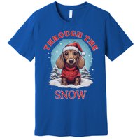 Cute Christmas Dachshund Dog Through The Snow Xmas Holiday Gift Premium T-Shirt