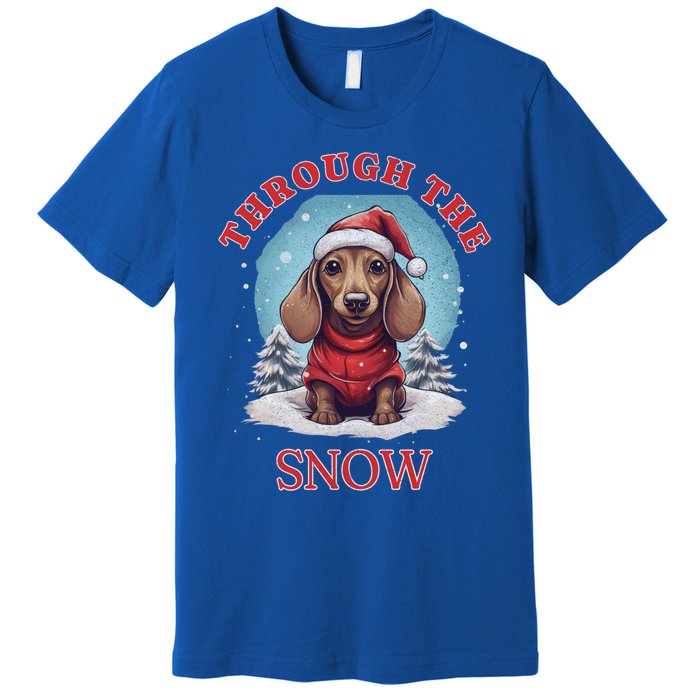 Cute Christmas Dachshund Dog Through The Snow Xmas Holiday Gift Premium T-Shirt