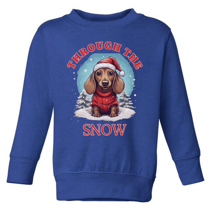 Cute Christmas Dachshund Dog Through The Snow Xmas Holiday Gift Toddler Sweatshirt