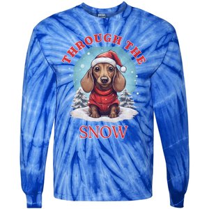 Cute Christmas Dachshund Dog Through The Snow Xmas Holiday Gift Tie-Dye Long Sleeve Shirt