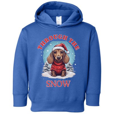 Cute Christmas Dachshund Dog Through The Snow Xmas Holiday Gift Toddler Hoodie