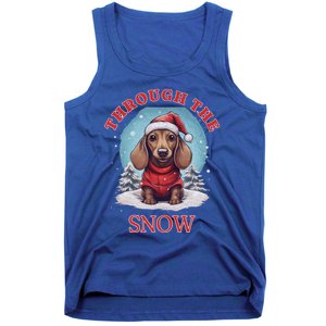 Cute Christmas Dachshund Dog Through The Snow Xmas Holiday Gift Tank Top