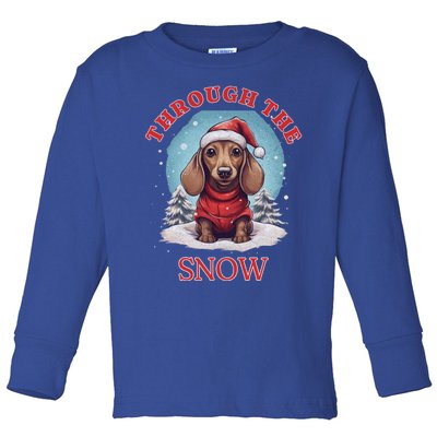 Cute Christmas Dachshund Dog Through The Snow Xmas Holiday Gift Toddler Long Sleeve Shirt