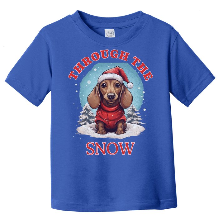 Cute Christmas Dachshund Dog Through The Snow Xmas Holiday Gift Toddler T-Shirt