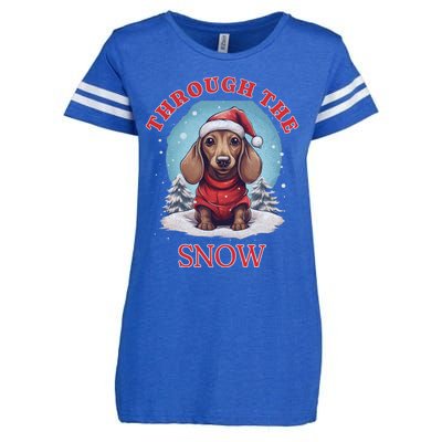 Cute Christmas Dachshund Dog Through The Snow Xmas Holiday Gift Enza Ladies Jersey Football T-Shirt