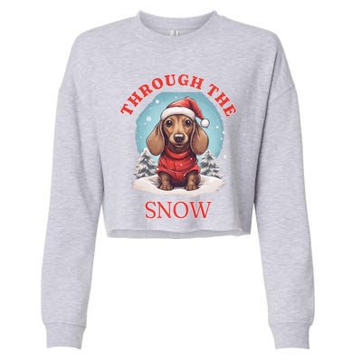 Cute Christmas Dachshund Dog Through The Snow Xmas Holiday Gift Cropped Pullover Crew