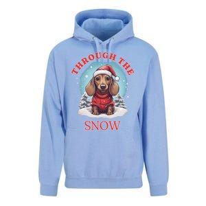 Cute Christmas Dachshund Dog Through The Snow Xmas Holiday Gift Unisex Surf Hoodie