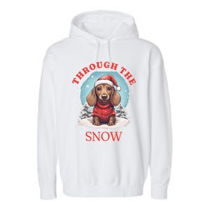 Cute Christmas Dachshund Dog Through The Snow Xmas Holiday Gift Garment-Dyed Fleece Hoodie