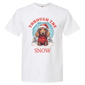 Cute Christmas Dachshund Dog Through The Snow Xmas Holiday Gift Garment-Dyed Heavyweight T-Shirt