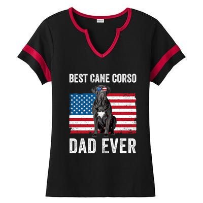 Cane Corso Dad USA American Flag Cane Corso Dog Lover Owner Ladies Halftime Notch Neck Tee