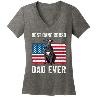 Cane Corso Dad USA American Flag Cane Corso Dog Lover Owner Women's V-Neck T-Shirt