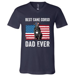 Cane Corso Dad USA American Flag Cane Corso Dog Lover Owner V-Neck T-Shirt