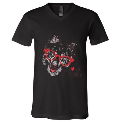 Cute Col Dog Sketch Art Collie .Png V-Neck T-Shirt