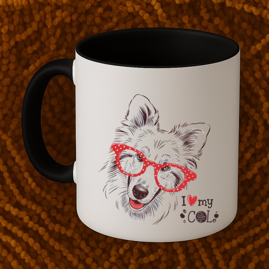 Cute Col Dog Sketch Art Collie .Png Mug