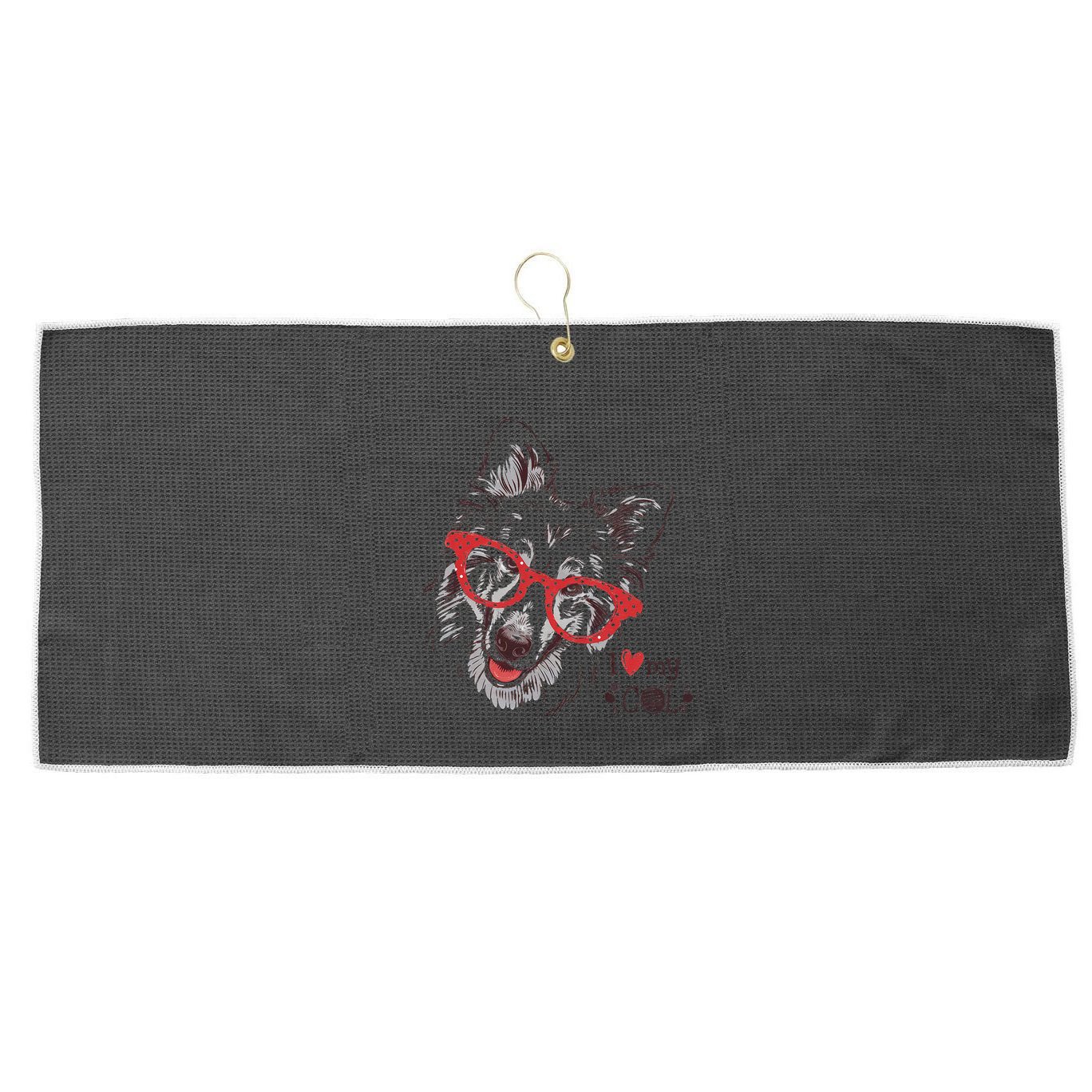 Cute Col Dog Sketch Art Collie .Png Large Microfiber Waffle Golf Towel